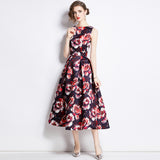 Popular trade printed vest dress women's summer dress new waist and thin temperament elegant pendulum dress