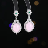 2025 New Chinese style high-end earrings 925 silver needles inlaid with zircon agate ice-transparent chalcedony flower oval earrings