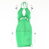 2025 Ins Internet celebrity babes sexy hollow design neck skirt  summer new solid color dew back dress