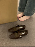 2025  low-heeled square head silver Mary Jane shoes women's shoes popular new winter single shoes retro fashion small leather shoes