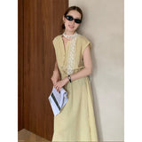 2025 THE MIND Tencel linen V-neck dress 2025 summer new waist and thin A-shaped long dress T5025X