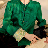 new new Chinese high-end embroidered mulberry silk shirt buckle retro thin fashion top women's M6029