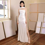 2025 simple light wedding dress bridal high-end satin tube top temperament white fishtail dress dress welcome out yarn