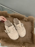 2025  thick-soled fluffy shoes, velvet warm cotton shoes, bag head half-towed, flat-soled Birkenstocks, women's winter shoes