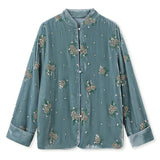New Chinese high-end buckle design shirt women's  spring national style mulberry silk bead embroidered top MZ077