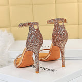 2025 829-3  fashion and sexy nightclubs summer high heels stiletto high heels sparkling sequins with sandals