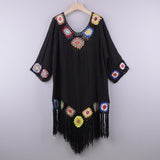 20252023  New  Popular trade spring and summer women's beach hand hook flower beach blouse medium and long beach clothes