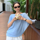 2025 spring loose meat cover short-sleeved crew neck knitted sweater women's top oversize sunscreen blouse 25161