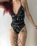 2025 FB3475  body chain transparent crystal gemstone pendant fringed chain chest chain waist chain leg chain body chain