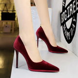 2025 3255-10  banquet super high heel waterproof table women's shoes thin heel shallow mouth pointed thickened Xishi suede shoes