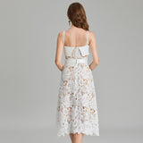 Real shot, high-quality water-soluble lace waist strap dress, large pendulum A-shaped skirt