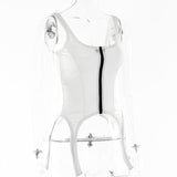 2025 women's clothing ins new suspender top sexy knitted solid color U-neck zipper short backless irregular T-shirt
