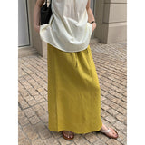 2025 [Guangzhou six meters] Tencel linen split elastic waist skirt 2025 summer Korean version simple A-shaped skirt T5015