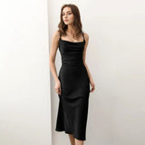 2025 Summer new satin suspender skirt swing collar suspender fishtail dress popularwildberries hot sale new