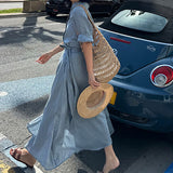 2025 spring and summer new linen shirt top wrap skirt set