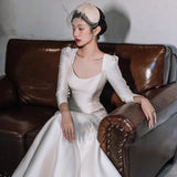 2025 Satin light wedding dress  new bridal long-sleeved simple fishtail  door dress welcome engagement dress spring
