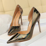 2025 18188-2  metal high heels, thin heel high heel, shallow mouth pointed side hollow sexy nightclub women's single shoes