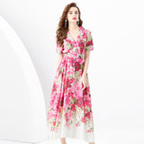 Flower series popular early spring new high-end suit collar breasted slim-fitting long temperament dress dress women