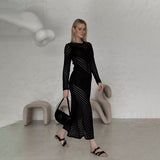 2025popular autumn new   New popular women's clothing solid color round neck perspective sexy hip beach skirt