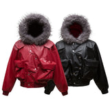 A80B n retro popular winter trend jacket PU leather three-dimensional pocket men's thermal hooded seat mountain carving cotton suit
