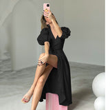 2025 summer new  long dress pure cotton commuting high waist  temperament A-shaped skirt women's split-ended dress summer