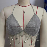 2025 120098  new vest sexy rhinestone inlaid sequins pentagram neck fringed body chain small vest