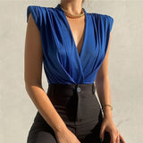 2025 New sexy babes sleeveless pleated onesie, spring fashion temperament V-neck loose and versatile bottoming shirt