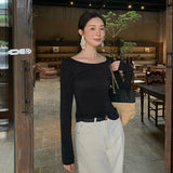 2025 popular autumn new temperament chic halter bottoming shirt round neck long sleeve knitted sweater top 89098