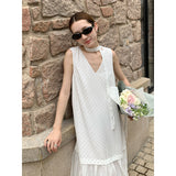 2025 THE MIND polka dot splicing vest skirt 2025 summer new Korean version loose V-neck sleeveless dress T5055X
