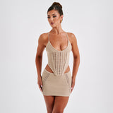 2025popular summer new beach women's solid color sexy knitted beach bikini swimsuit blouse sunscreen set