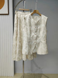2025 spring and summer new cotton and linen blended flower-cut suit, summer thin sleeveless suit vest + skirt