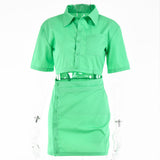 2025 fashion sexy babes fake two-piece short skirt  spring new solid color short-sleeved cardigan button hip skirt