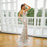2025 sleeveless temperament V-neck sexy long sequined banquet fishtail evening dress bridesmaid dress women