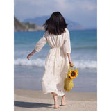 summer new temperament  coffee break dress retro literary and casual waist thin big swing dress women