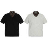 0245 n street tide deconstruction lapel splicing design men's street senior sense fit version polo short-sleeved T-shirt