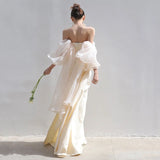 2025 Korean light wedding dress satin neck niche design high sense white certificate registration banquet temperament evening dress women