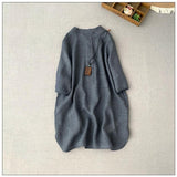 summer new literary and retro six-quarter sleeve stand-up collar shirt loose, cool and comfortable medium and long casual pullover