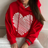 2025 design sense love towel embroidery contrasting color long-sleeved sweater women's spring and autumn new loose hooded sweater women's Popular trade