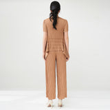 2025 suit clothes women's Popular style irregular short-sleeved T-shirt drape straight-leg pants temperament commuter two-piece set summer