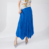 2025 Folded women's clothing A-word skirt women's medium and long high-waisted temperament, thin and drape, loose and big pendulum, Sanzhai pleated skirt