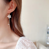 2025 New fashion high-end five-petal flower crystal fringed earrings removable a variety of ways to wear Korean temperament Internet celebrity earrings