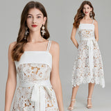 Real shot, high-quality water-soluble lace waist strap dress, large pendulum A-shaped skirt