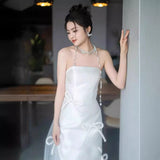 2025 satin light wedding dress bridal simple temperament tube top fishtail out yarn white bow dress small man