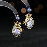 2025 literary retro elegant temperament earrings female court style high sense dripping oil leaf baroque pearl earrings
