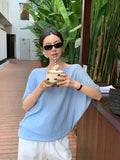2025 spring loose meat cover short-sleeved crew neck knitted sweater women's top oversize sunscreen blouse 25161
