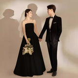2025 light wedding dress bride simple tube top going out yarn Mori super fairy satin dress welcome yarn small man
