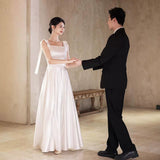 2025 light wedding dress bride simple  new high-end satin suspender out yarn collar engagement dress skirt