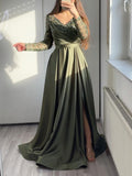 HULIANFU popular Cross-border chest wrap ruffle edge red, black and green mid-waist solid color temperament lace long dress evening dress
