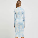 2025 wish hot-selling striped print long dress  sexy babes summer new long-sleeved crew neck dress