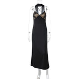 HULIANFU 2025 hot-selling sexy new deep V chest wrap slim long pure desire wind hollow backless neck dress women